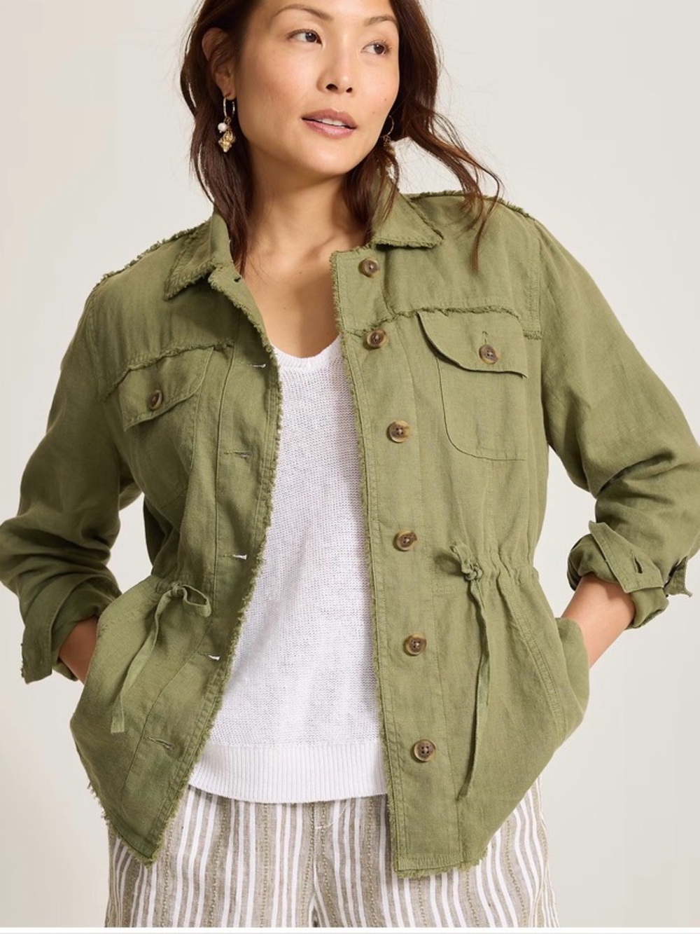 Two Palms Linen Raw-Edge Utility Jacket XL